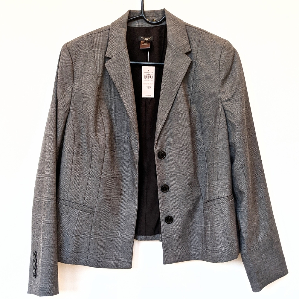 NWT Ann Taylor Black/White Glen Check Suit Jacket